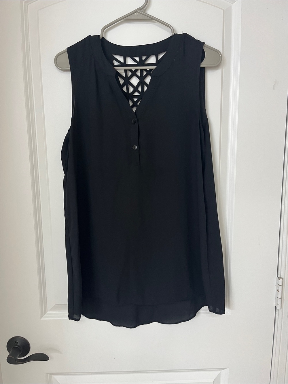 Iz Byer Black Sleeveless Tank with Lattice Back Detail